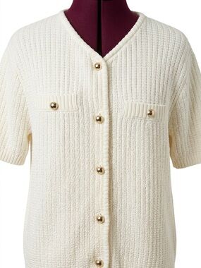 French Connection Cream Ribbed Knit Short Sleeve Cardigan Excellent Condition